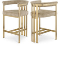 Meridian Furniture 596Beige-C Marcello Collection Modern | Contemporary Velvet Upholstered Counter Height Stool with Brushed Brass Iron Frame, 22.5" W x 20" D x 35.5" H, Beige, Set of 2