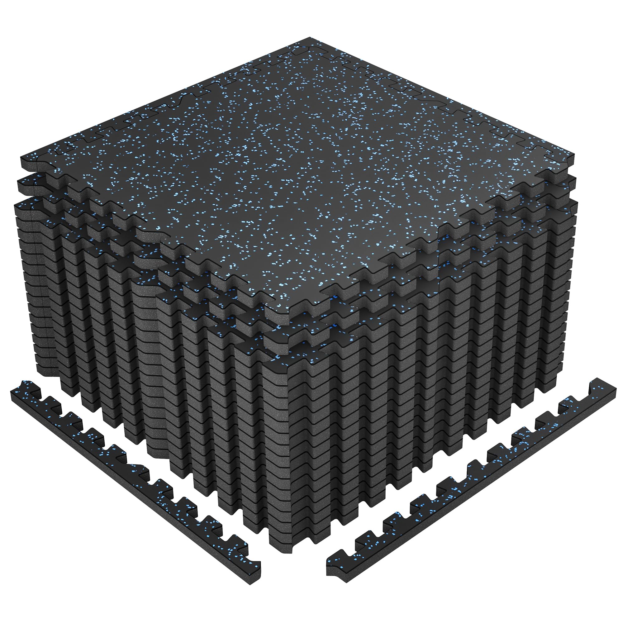 SUPERJARE 1" Extra-Thick Rubber Top Exercise Mat, Puzzle Gym Flooring for Home Gym, Gym Mat for Workout Equipment, Interlocking Floor Tiles with EVA Foam, 18 Pcs 72 Sq Ft, Black/Blue