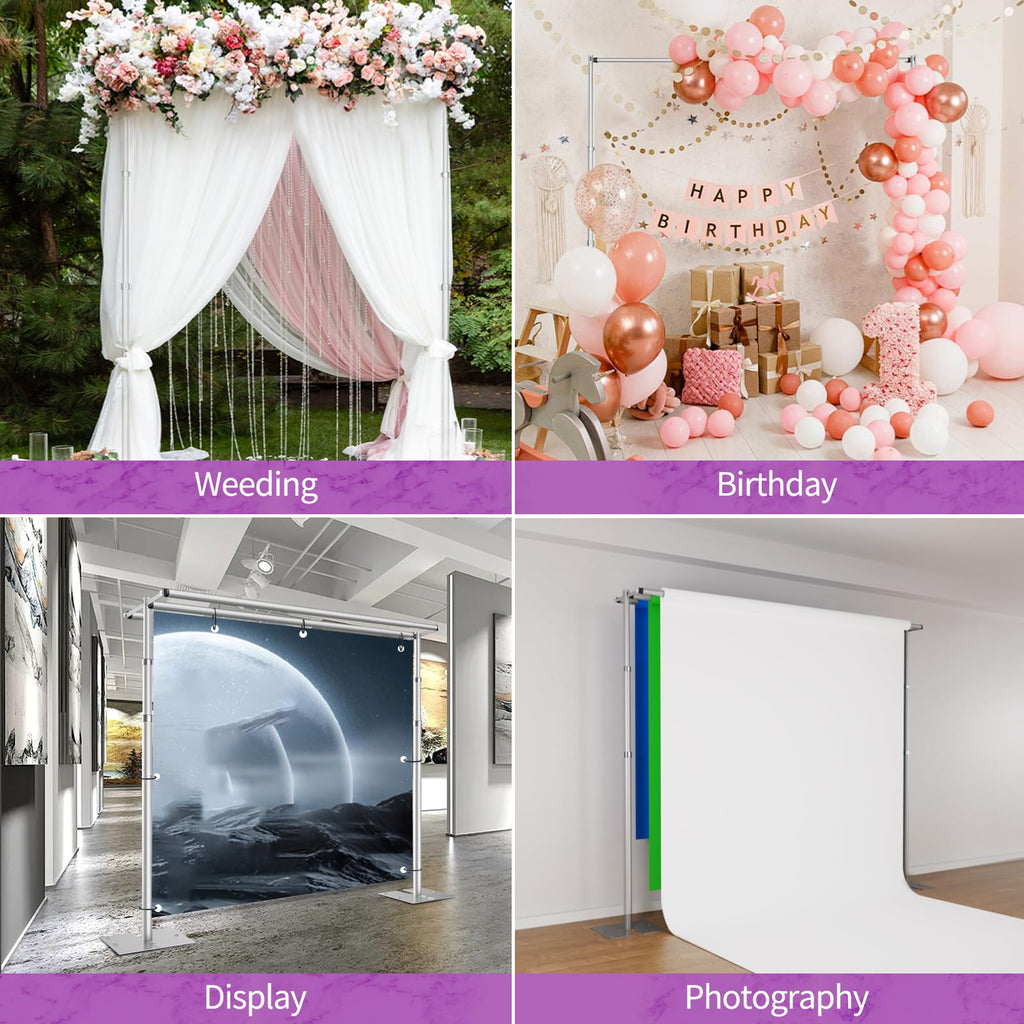 10x10 Triple Crossbar Pipe and Drape Stand Kit, Heavy Duty Backdrop Stand Adjustable, Sturdy Metal Back Drop Decoration Frame with Flat Base for Parties, Flower Wall, Wedding,Trade Shows, Photo Shoot