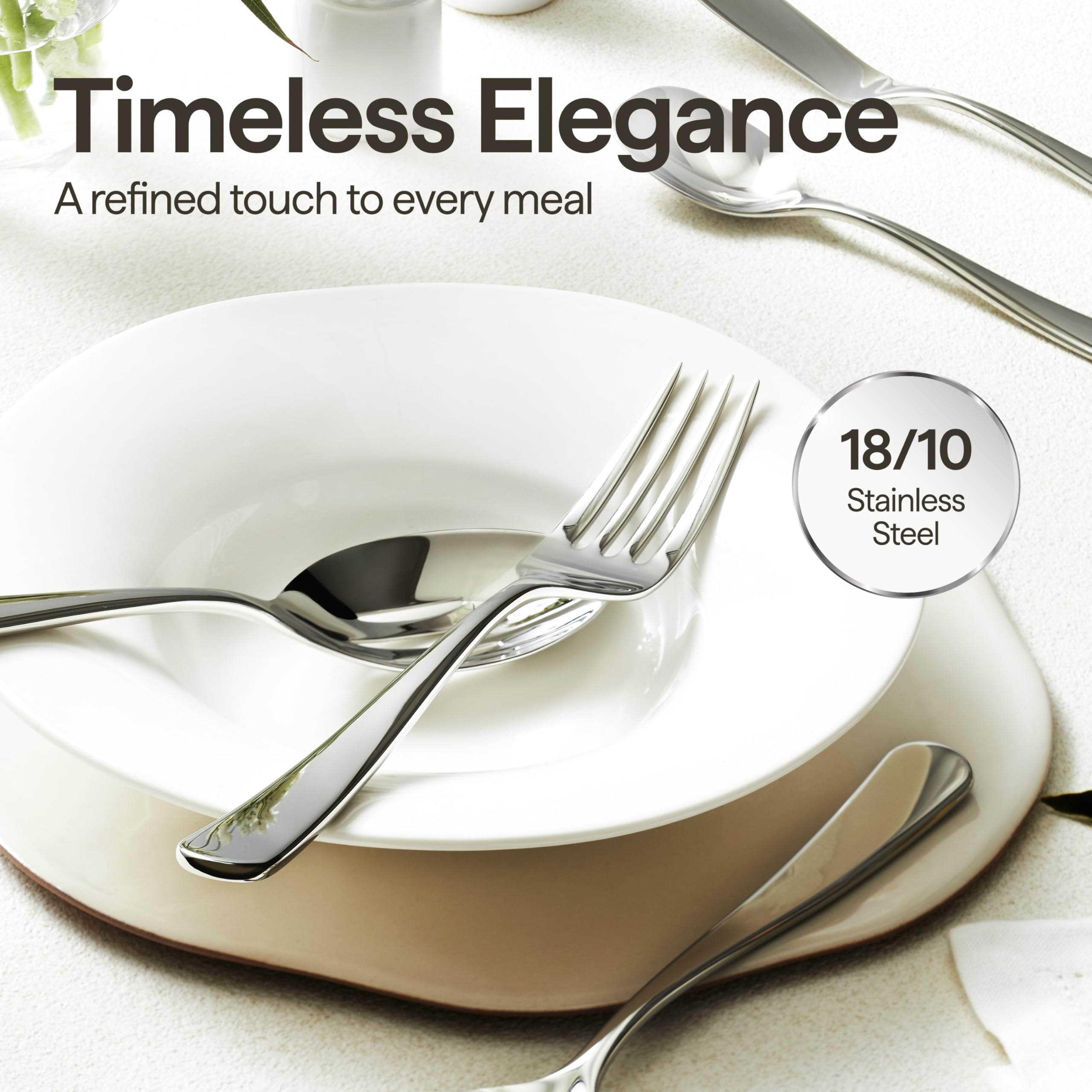 Luciella Tropea Polished Flatware Set for 8, 45-Piece Premium 18/10 Stainless Steel Silverware Set with Serving Utensils, Modern Mirror Finish, Rust Resistant, Dishwasher Safe, House Warming Gifts