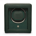 Wolf Cub Single Watch Winder with Glass Cover, Green - Secure Fit with Patented Lock-in Dynamic Cuff - Accommodates All Wrist Sizes - Vegan Leather - Includes Universal Adapter