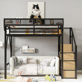 DNYN Full Size Loft Bed with Storage Shelves & Wardrobe & Staircase Design for Kids/Adults Bedroom,Sturdy Metal High Bedframe w/Safety Guardrails,Super Save Space & No Box Spring Needed, Black