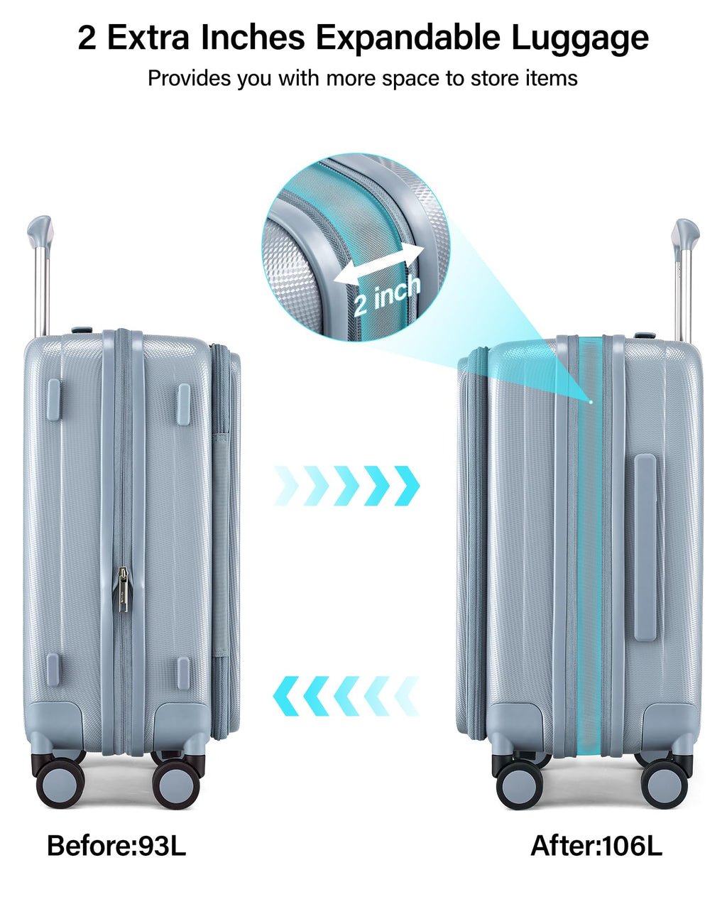Hanke 26 Inch Expandable Luggage Top Opening Checked Bag Luggage Hard Shell Suitcases with Wheels Lightweight Travel Luggage Heavy Duty Luggage Suitcase with Lock for Woman Men-Grey
