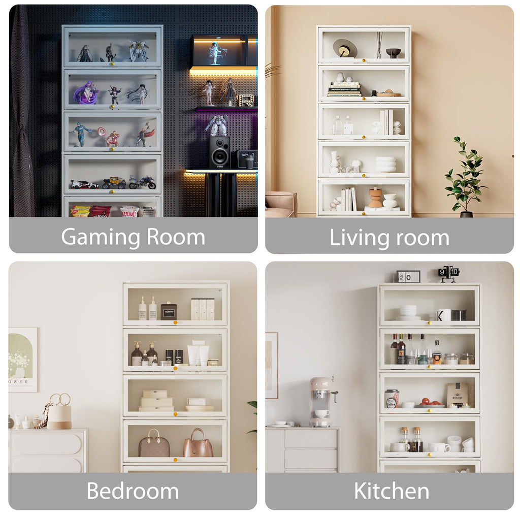 BONITURE Display Cabinet with Acrylic Glass Doors,5-Tiers Curio Cabinet with LED Lighting for Collectibles, Collectibles Toy Organizers Rack & Display Shelf Display Case Storage Cabinet, White