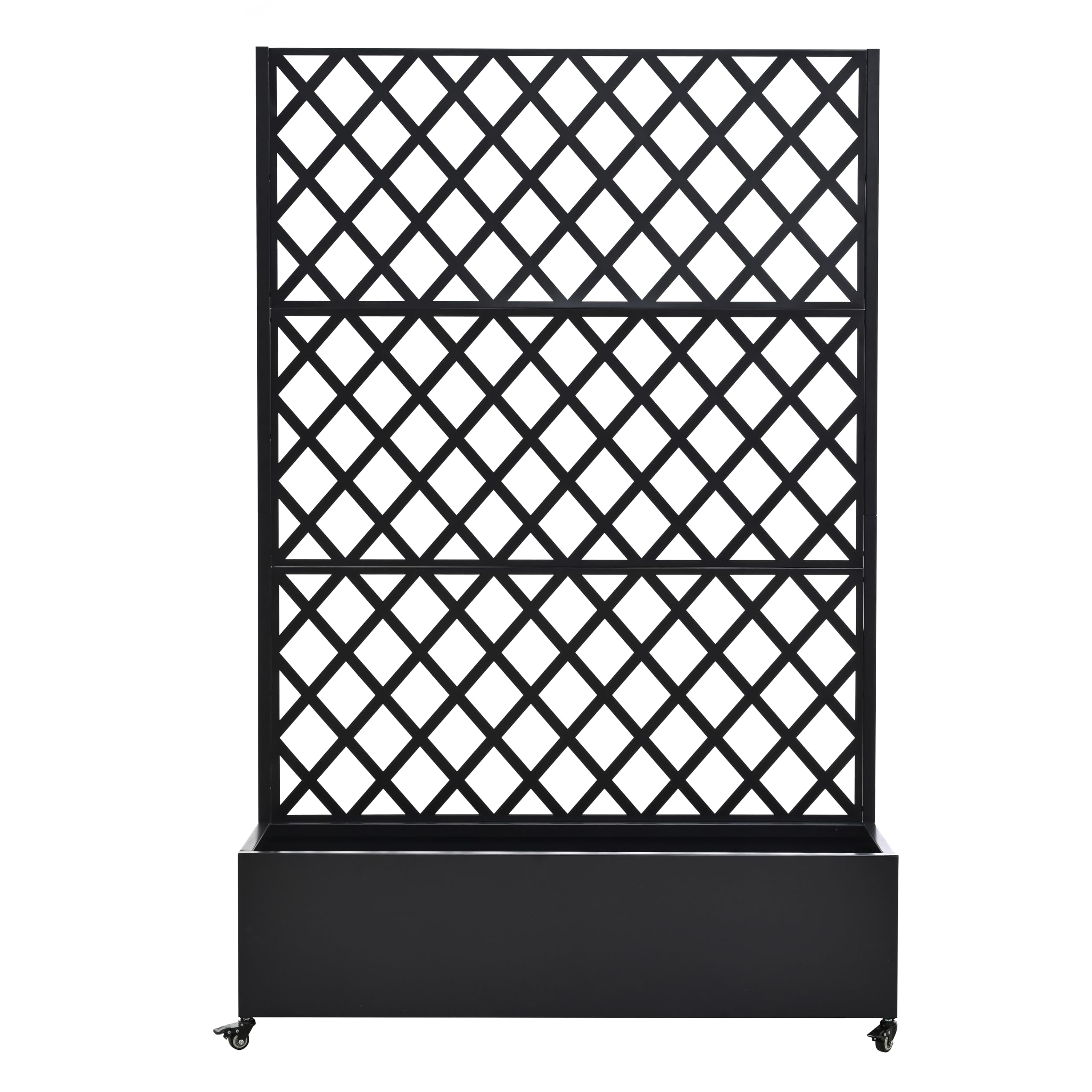 KEIKI 73"x47"x16" Metal Planter Trellis Box with Wheels & Drain Plug, Outdoor Resin Raised Garden Bed for Climbing Plants, Large Weather-Resistant Design, Black