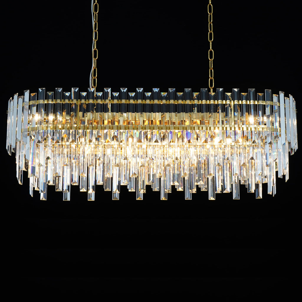 Lt-vt Modern Rectangular Crystal Chandelier Gold Finish Linear Pendant 10-Light Fixture for Dining Room Living Room Ceiling Lamp Contemporary Home Decor L37.4''