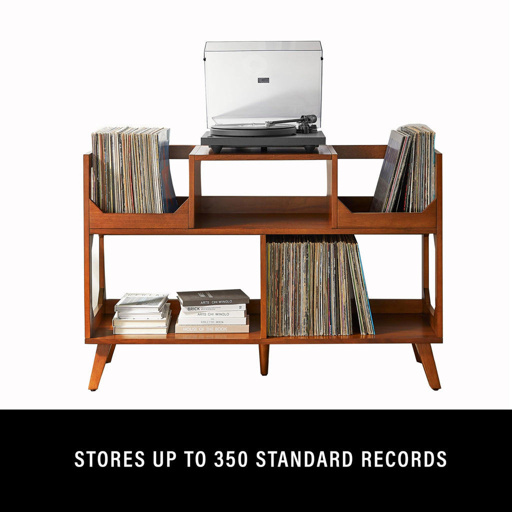 Crosley Furniture Asheville Mid-Century Modern Media Console Record Player Stand, Storage for Vinyl Records, Large, Walnut
