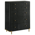 Coaster Home Furnishings - Arini - Wood - 5-Drawer Chest with Rounded Corners, Gold Knobs, Hidden Drawer and Wire-Brushed Finish - Coastal - Bedroom - Black - 224335