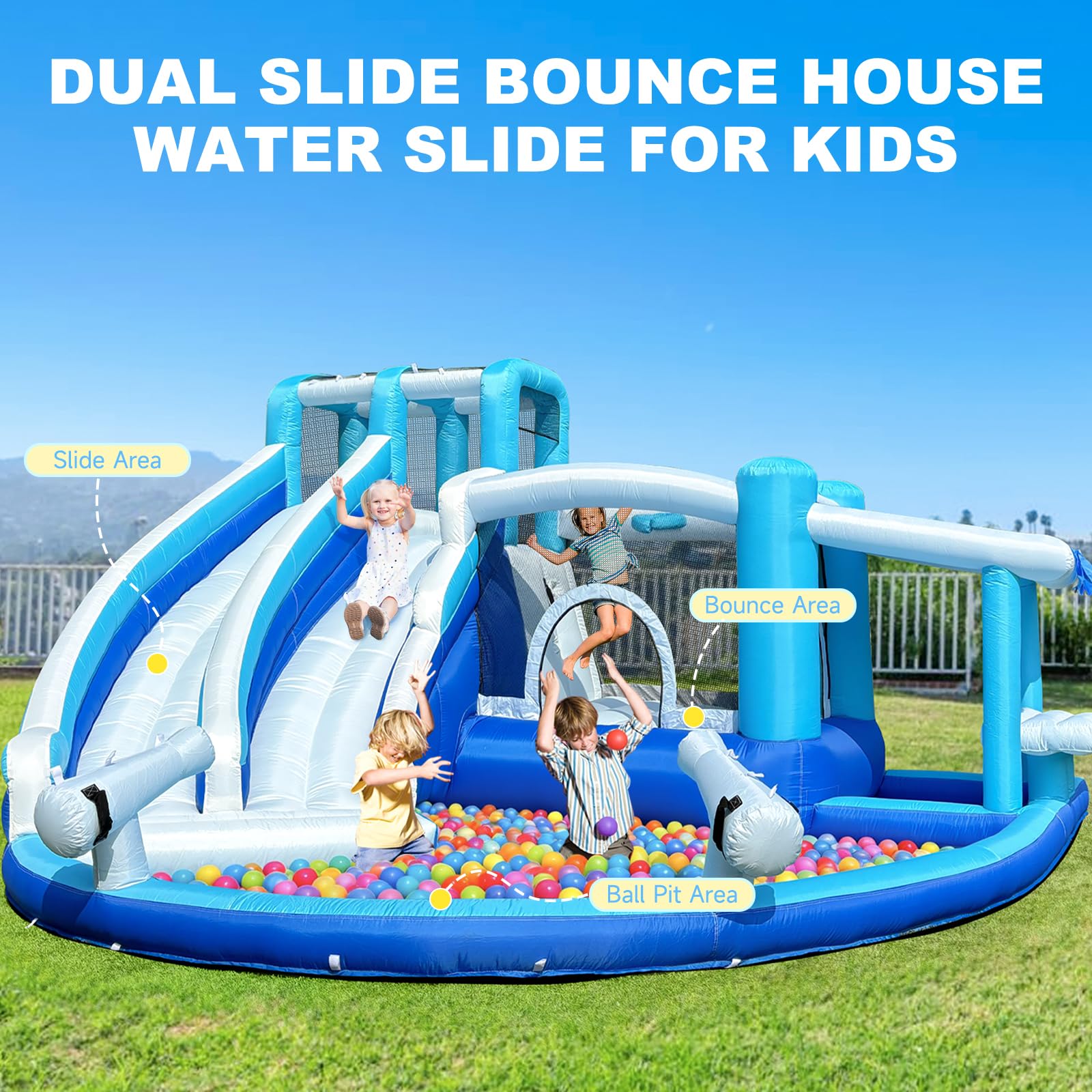Inflatable Water Slide Bounce House, 7-in-1 Store-Themed Wet/Dry Dual-Use Slide with UL Blower, Kids' Backyard Party Summer Splash Fun Water Slide Fun for Active Kids 3-12 (Dual Slide)