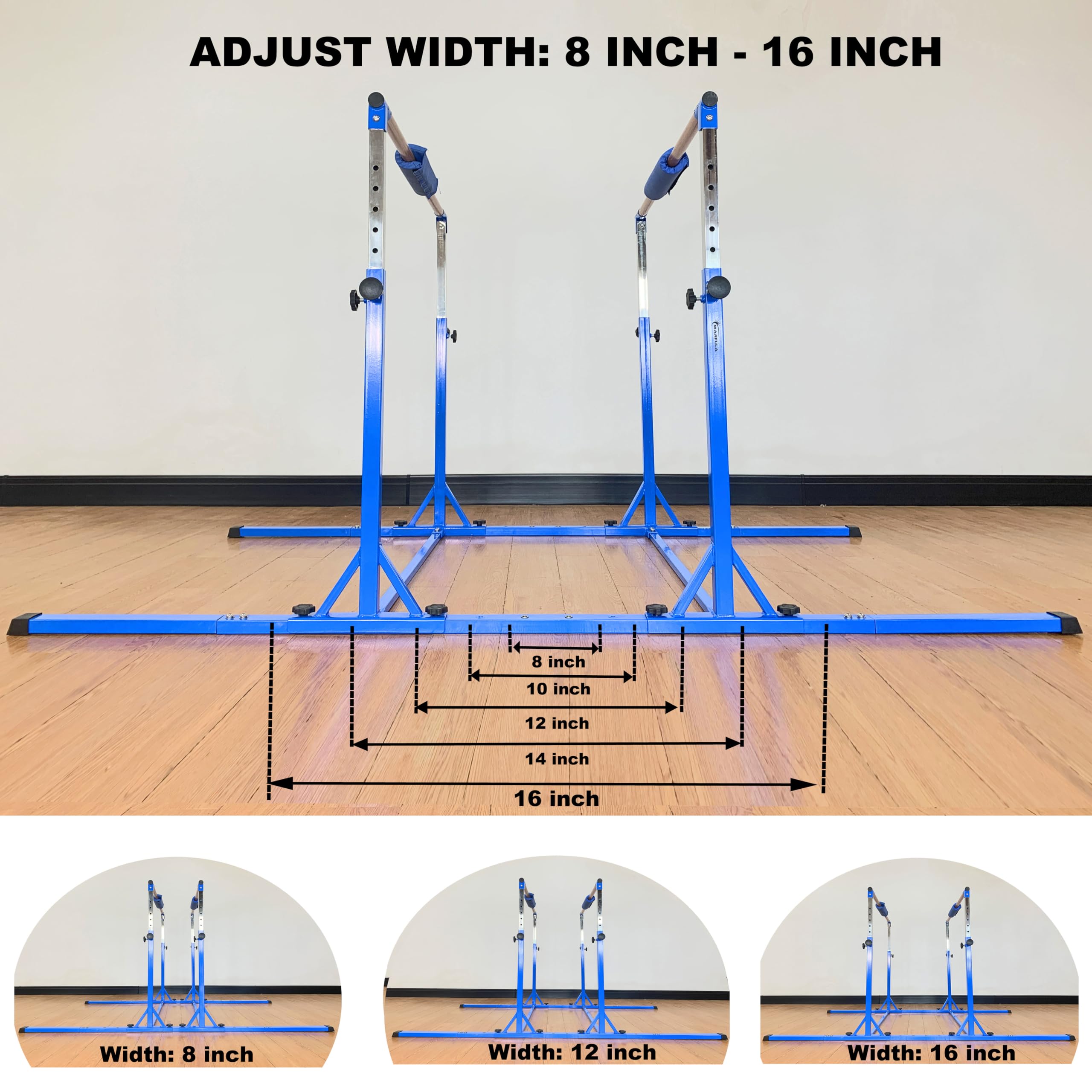 MARFULA Gymnastics Double Horizontal Bars 3Play Parallel Bars Uneven Bars Gymnastics Training Kip Bar with 304 Stainless Steel Regulating Arms & Fiberglass Rail for Indoor Outdoor Home Club Use