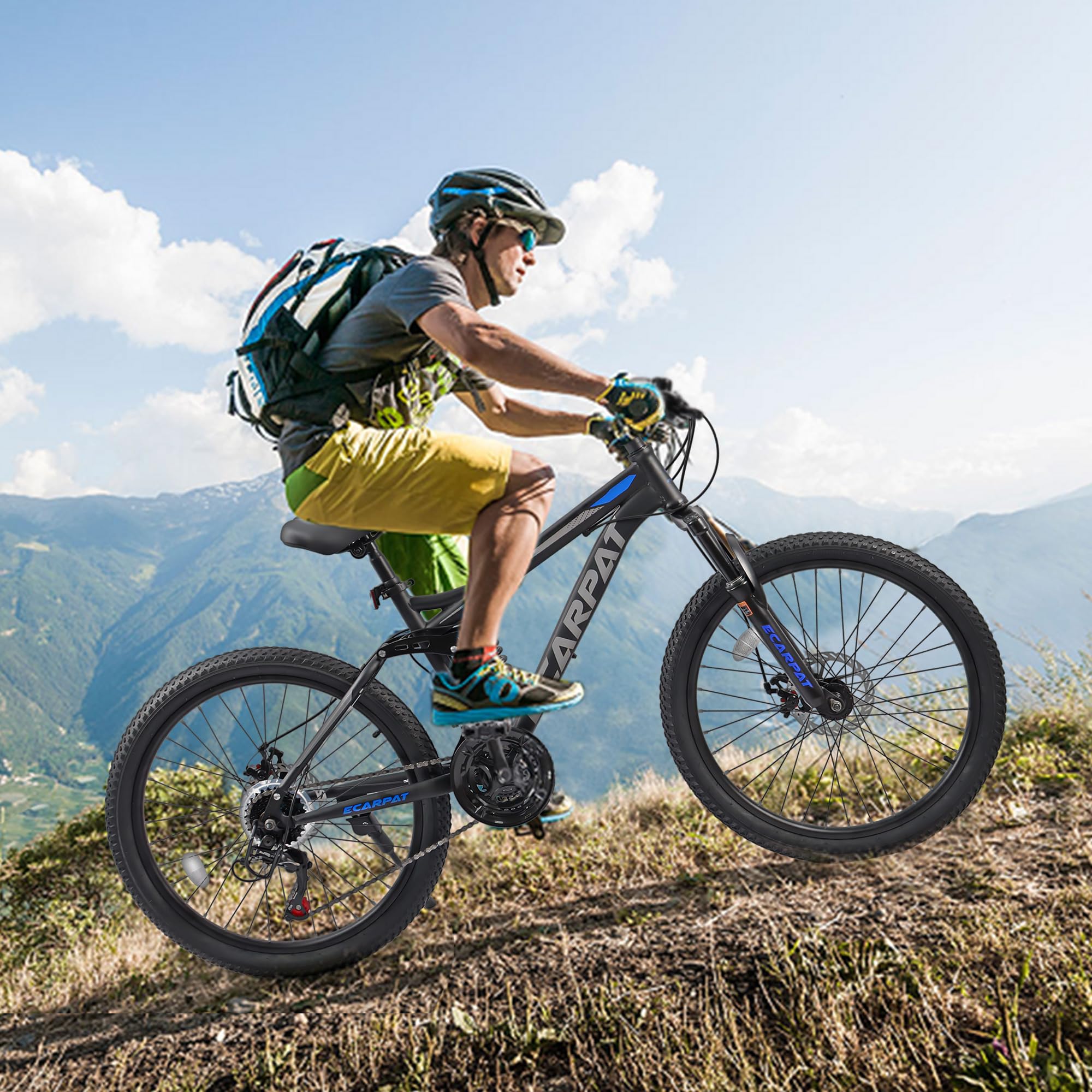 KIAPALNO 26 Inch Mountain Bike, Dual Full Suspension 21 Speed Womens Mens Mountain Bikes, Commuter Bike with Carbon Steel Frame and Dual Disc Brakes