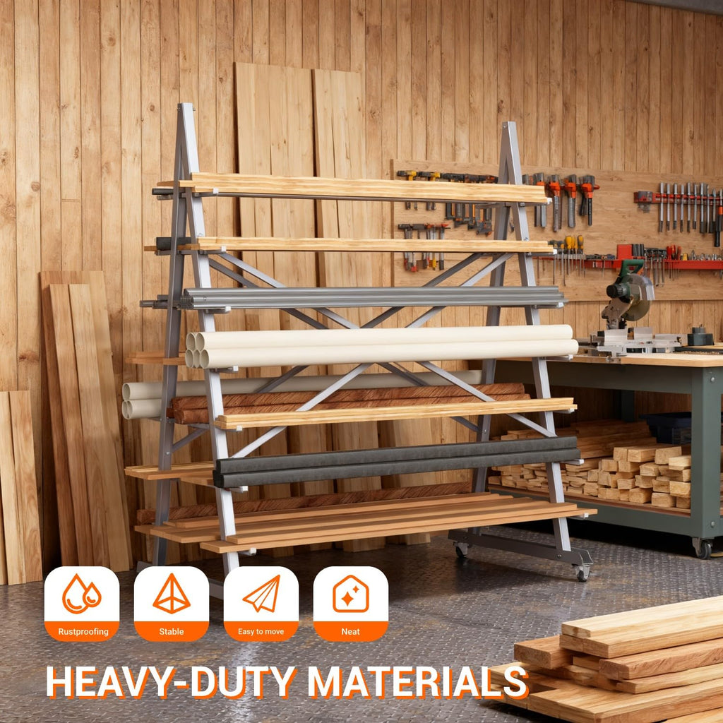 WUGEBA Floor Standing Lumber Horizontal Storage Rack-7 Tiers, Heavy-Duty Metal Adjustable Arms Pallet Racking, Up to 2500 Lbs, Free Standing Bar Storage Cantilever Rack for Basement