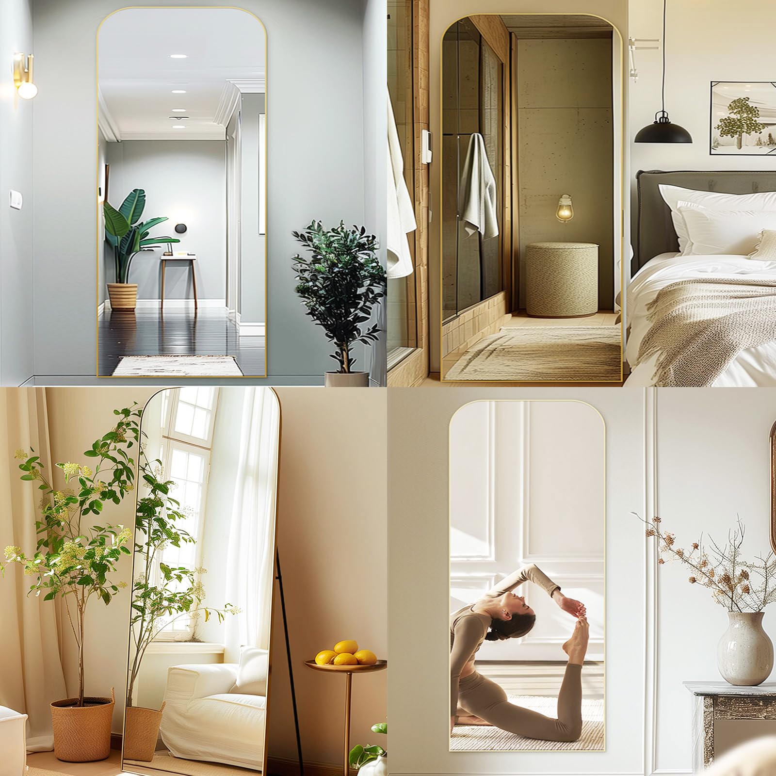 Anpark Oversized Floor Mirror - 71"x30" Arched Freestanding Full Body Mirror with Stand, Hanging or Wall Mounted for Living Room, Bedroom - Gold