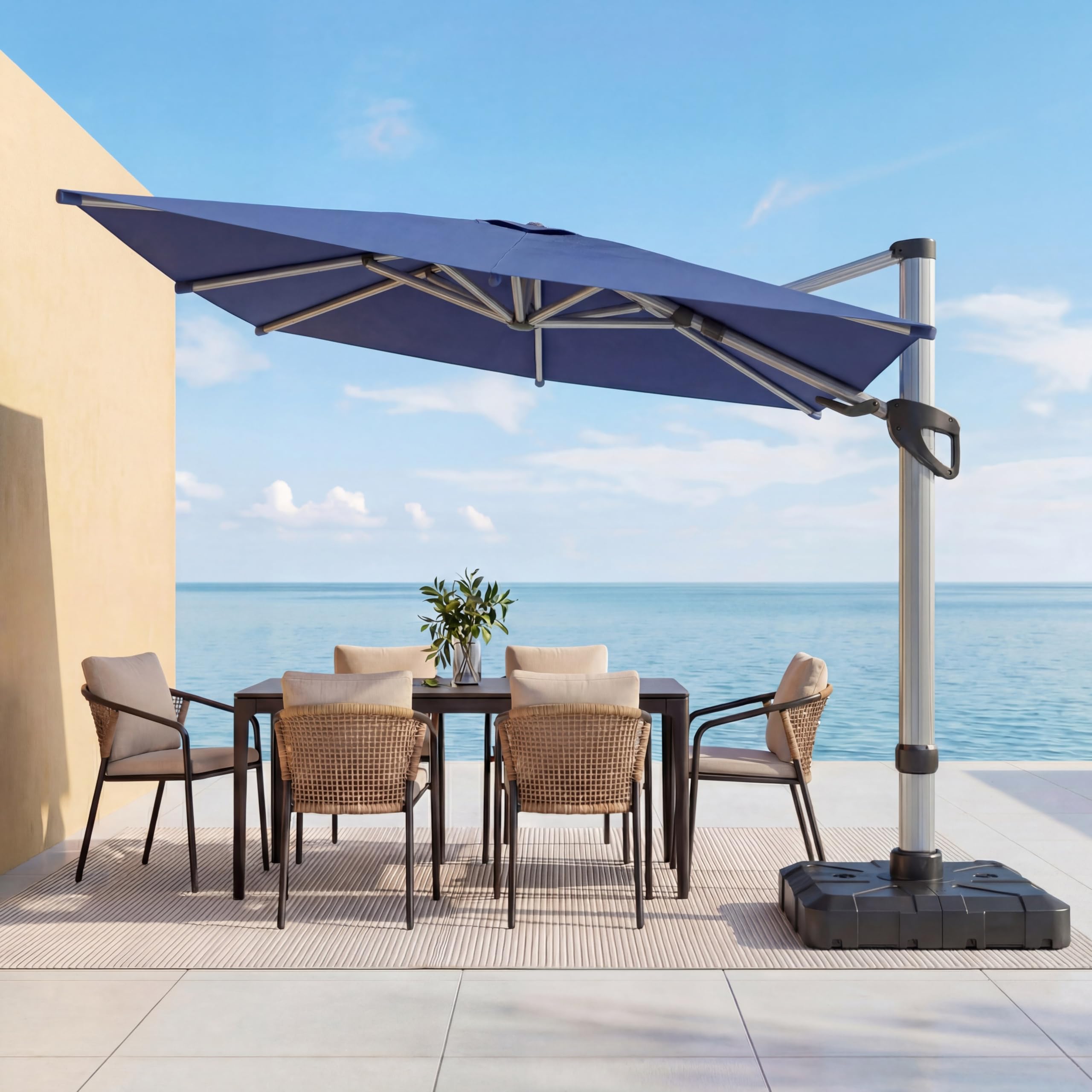 EO Living 11 Feet Patio Umbrella Outdoor Cantilever Square Umbrella Heavy Duty Aluminum Offset Umbrella with 360-degree Rotation for Garden Deck Pool Patio（Squre Blue）