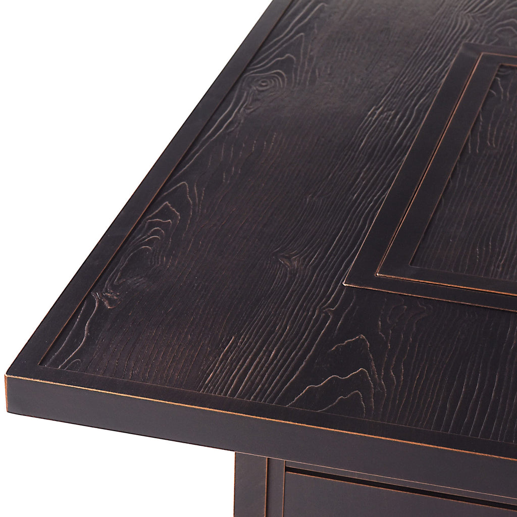 Oakland Living Square 42 in. x 42 in. Aluminum Propane Fire Pit Table with Glass Beads, Two Covers, Lid, 57,000 BTUs in Copper Finish, Black