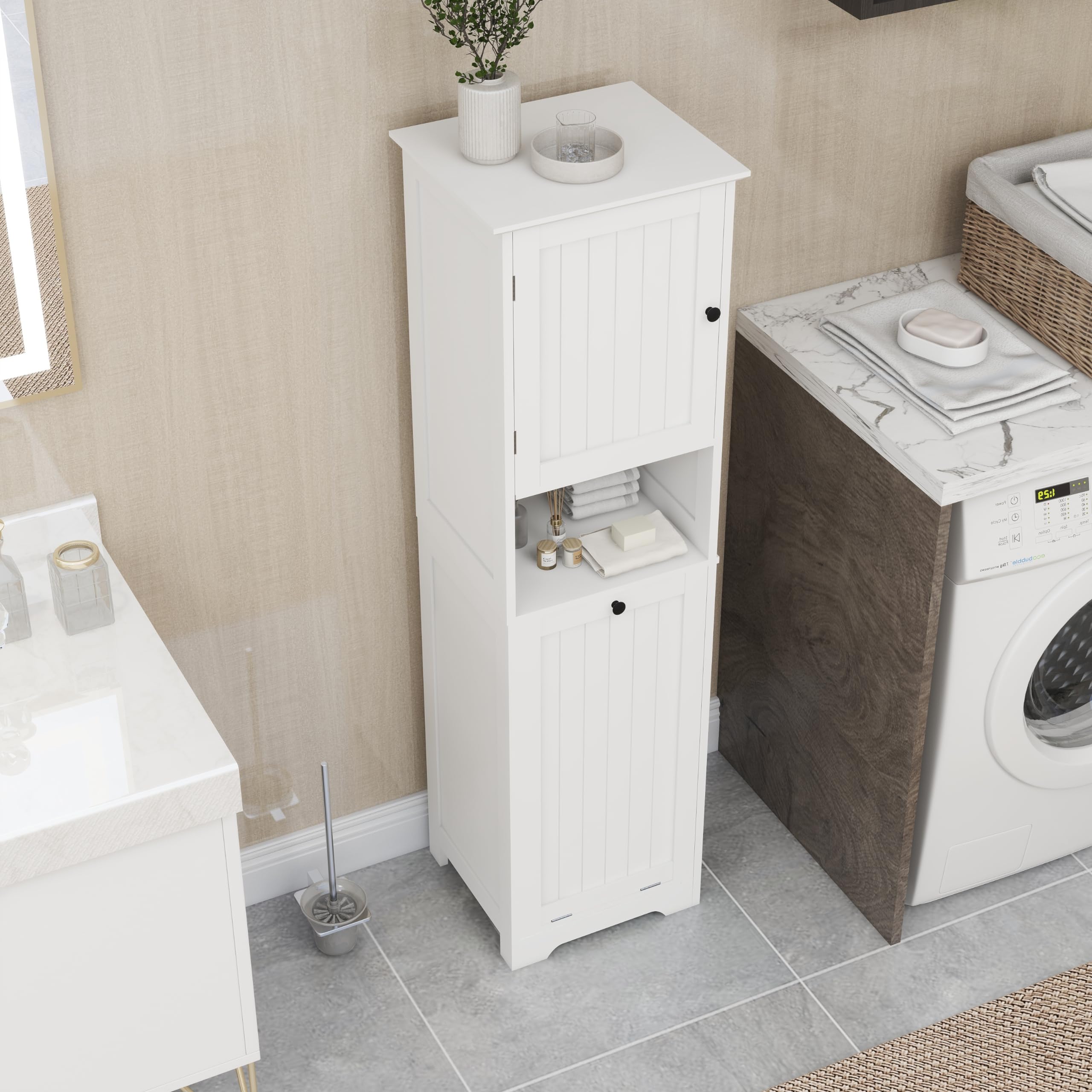 One Compartment One Door Tilt Out Laundry Sorter Cabinet White