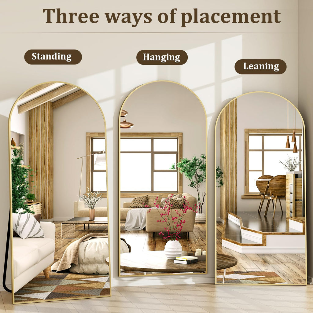 XRAMFY 86"x40" Arched Full Length Mirror Floor Mirrors with Aluminum Alloy Frame Free-Standing Wall Mounted Floor Mirrors or Large Dressing Mirror, Gold Mirror Full Length