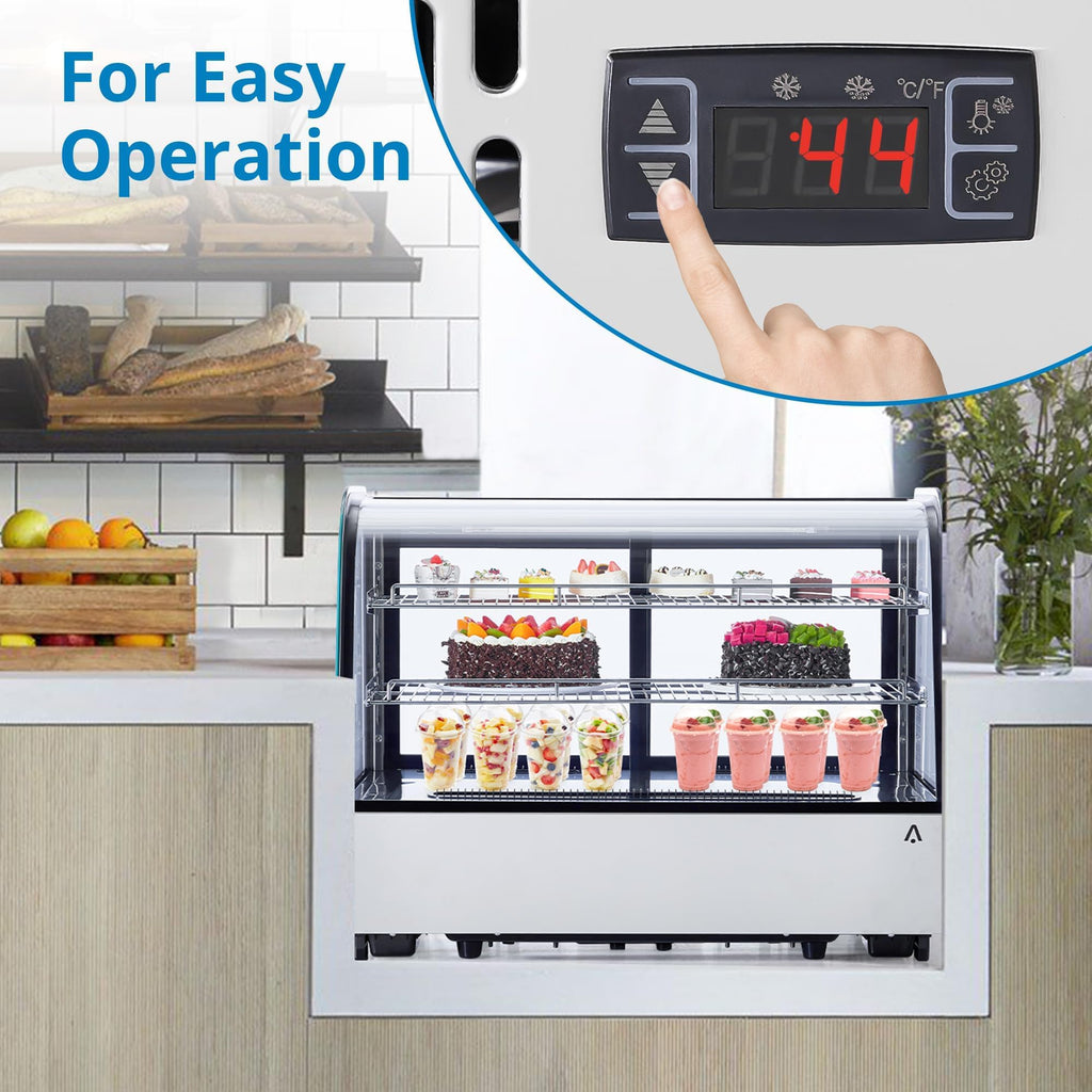 ActiveTrail 5.6 Cu.Ft Countertop Bakery Display Case – Double Glass Refrigerated, LED Lighting, Adjustable Shelves, Digital Temp Control, for Pastry, Cake, Sushi, 110V