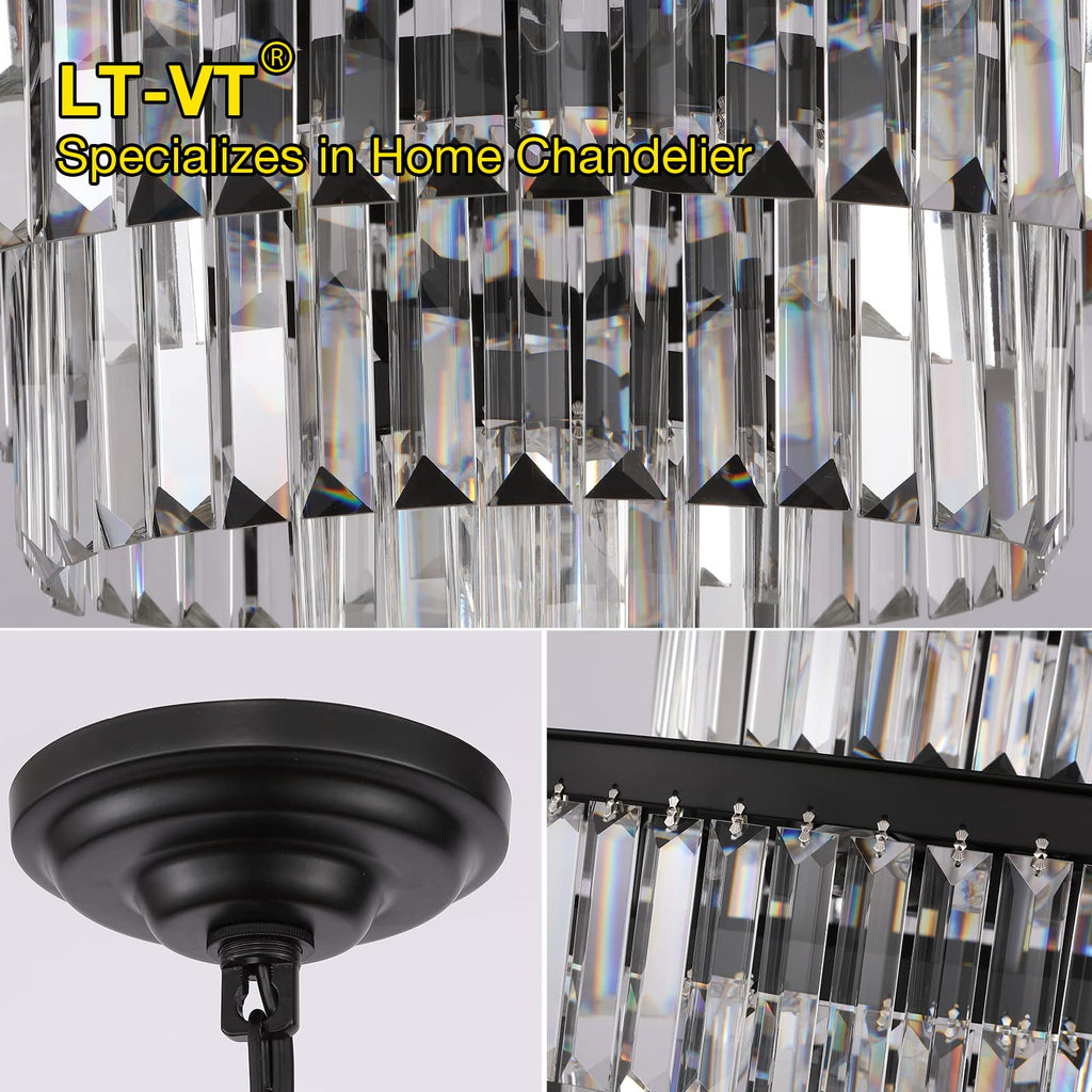 Lt-vt Black Modern Style Crystal Chandeliers & LightsRound Hanging Classic, Pendant Ceiling Chandelier Lighting Fixture 5-Tier for Dining Room Living Room(24 inch,Black)