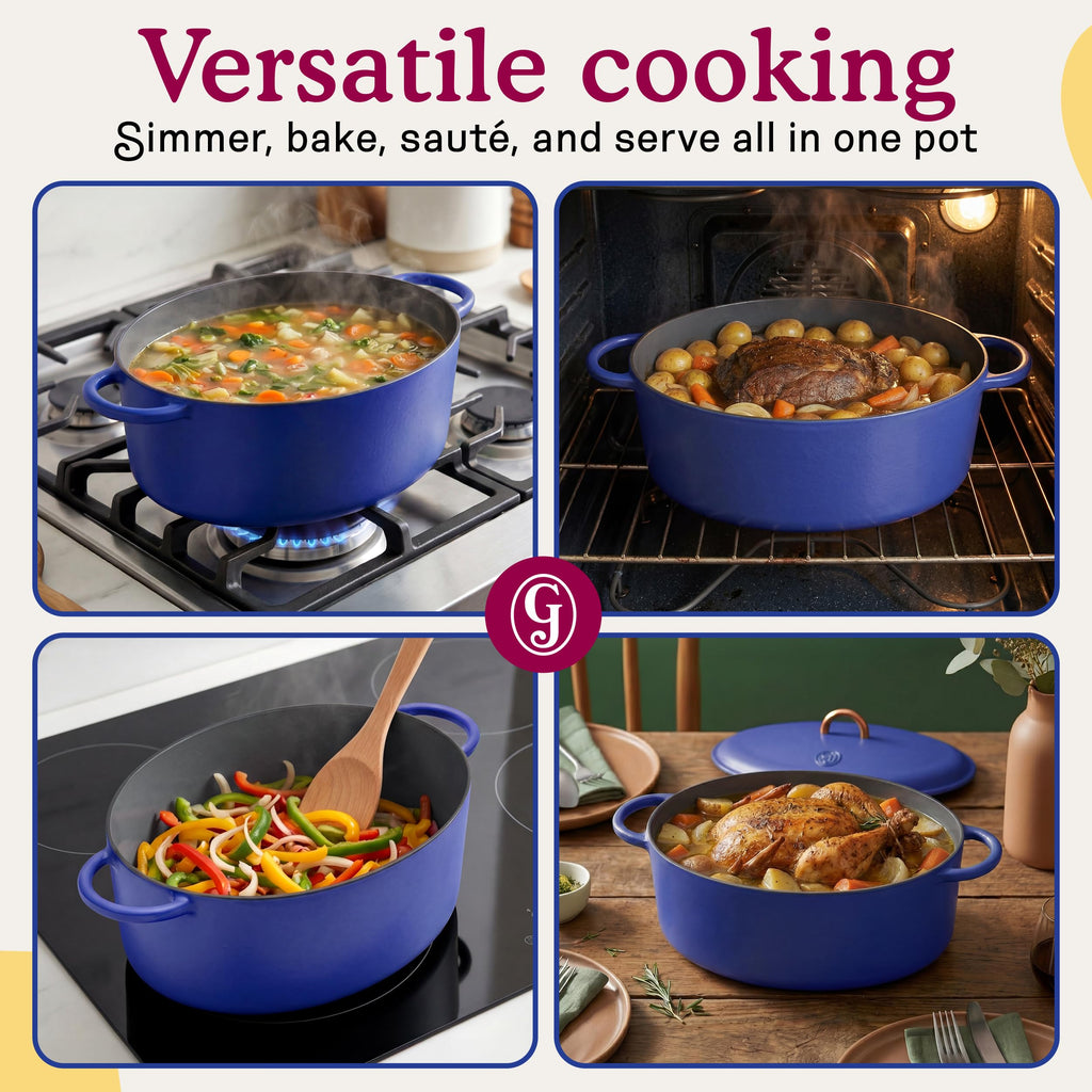 Great Jones Dutchess Cast Iron Dutch Oven Pot With Lid (Blueberry) - Large 6.75 Quart Size, Dual Handles - All Stovetop Safe - 500° Dutch Oven For Bread Baking | Dishwasher Friendly