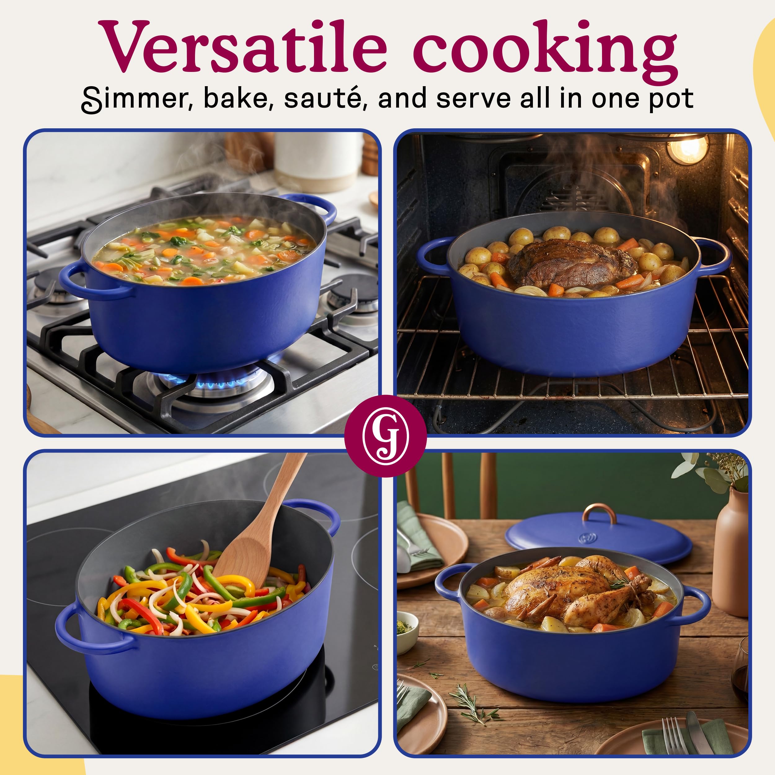 Great Jones Dutchess Cast Iron Dutch Oven Pot With Lid (Blueberry) - Large 6.75 Quart Size, Dual Handles - All Stovetop Safe - 500° Dutch Oven For Bread Baking | Dishwasher Friendly