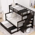 Ball & Cast Twin-Over-Full Bunk Bed with Twin Size Trundle and Storage Ladder,Wood Bunkbed w/Slat Support & Full-Length Guard Rail,Space Saving,Bedframe Furniture for Student Dorms,Studio,Espresso