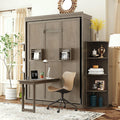 Rotating Full Murphy Bed with Hidden Wall Cabinet, Dual 3-Tier Side Shelves, Convertible Desk, Extra Storage Racks, Space-Saving Multifunctional Wall Bed for Home Office &Small Rooms, Gray