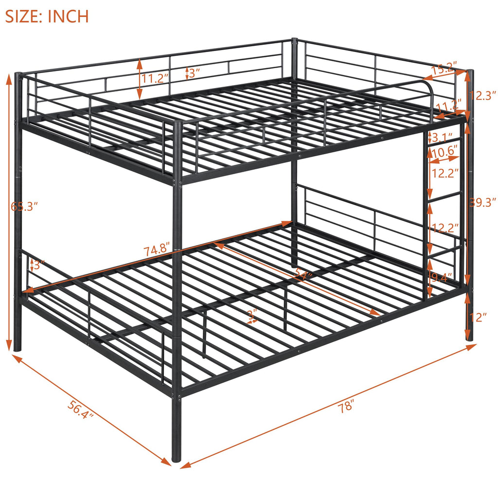 Merax Full Over Full Bunk Bed with Ladder and Guardrails, Black Modern Heavy Metal Bunk Bed Frame for Boys Girls Teens