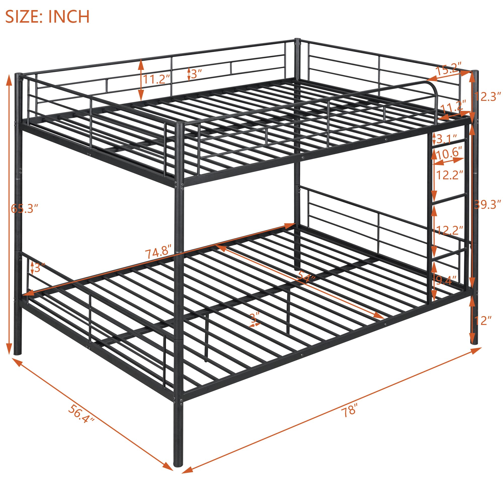 Merax Full Over Full Bunk Bed with Ladder and Guardrails, Black Modern Heavy Metal Bunk Bed Frame for Boys Girls Teens