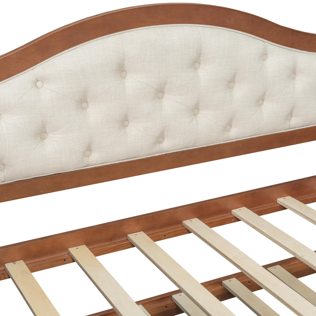 Merax Twin Daybed Frame with Trundle and 2 Storage Drawers, Sofa Bed Twin Size Wooden Bed with Upholstered Button Tufted Backrest for Living Room, Bedroom, Guest Room (Walnut)