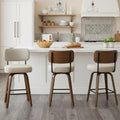 Arvasslia Swivel Bar Stools Set of 3, 26" Upholstered Counter Height Bar Stools with Back and Walnut Wood Legs, Faux Leather Barstools for Kitchen Counter, Beige Gray