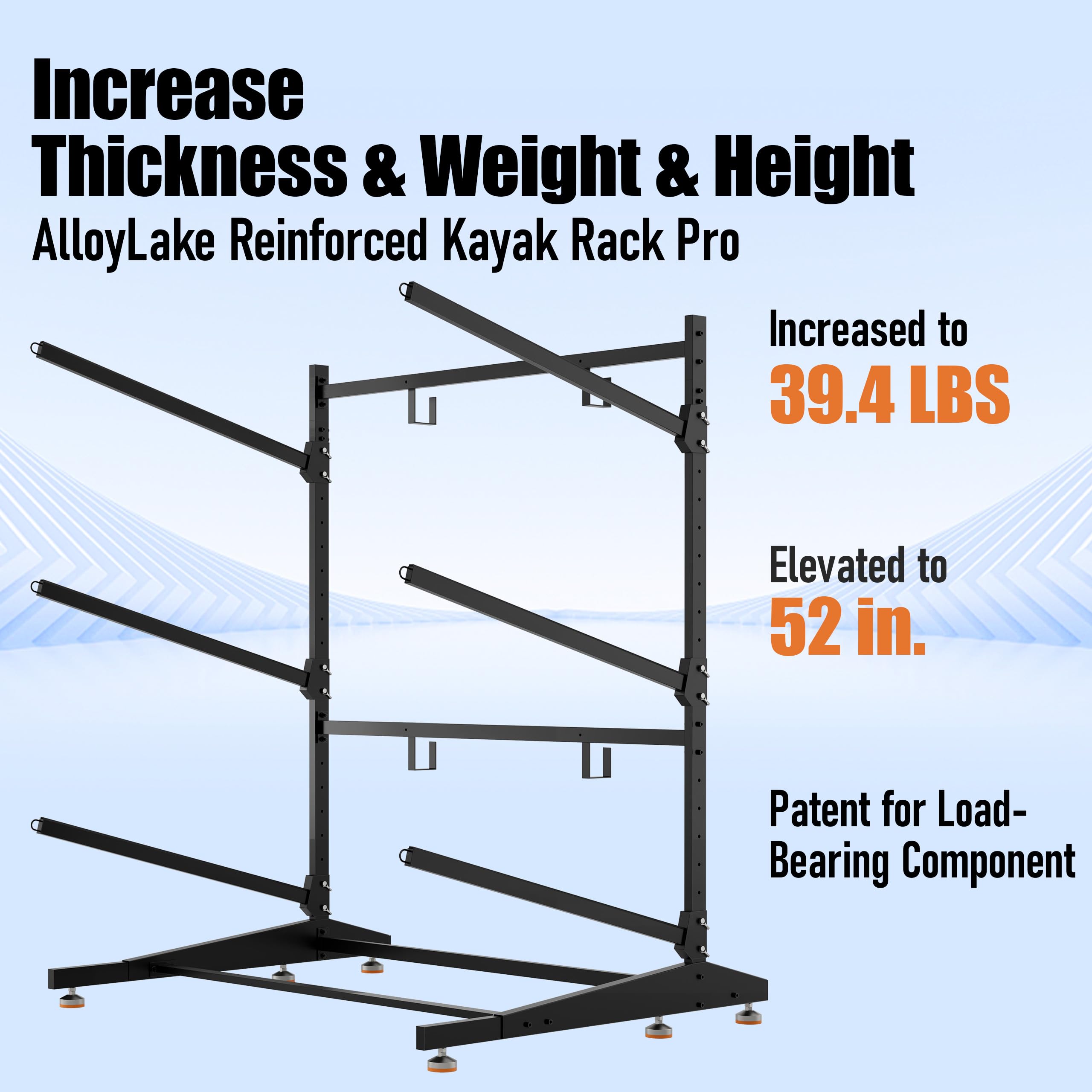 AlloyLake 3-Tier Freestanding Kayak Storage Rack, Heavy Duty Outdoor Canoe Stand for Garage & Dock, 330 lbs Capacity, Rust-Proof 304 Stainless Steel Hardware (Black)