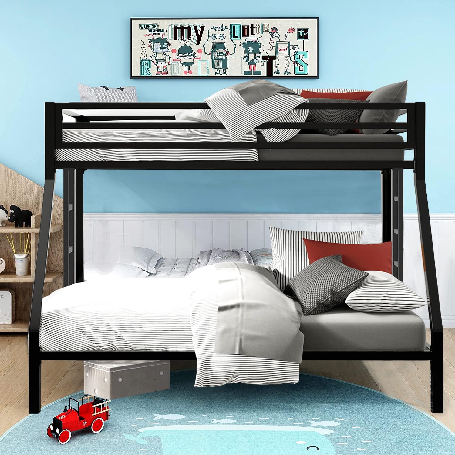 SIMPLEZC New Upgrade Thicken Metal Twin XL Over Queen Bunk Bed for Adults, Stronger Heavy Duty Steel Adults Bunk Beds Twin Over Queen Size with Ladder for Kids, Easy Assembly