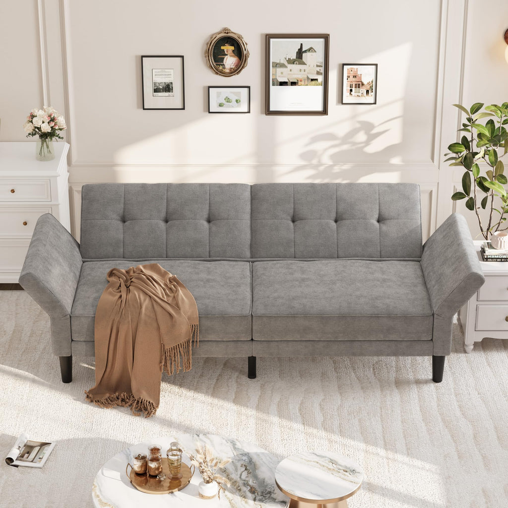 89" Futon Sofa Bed, Modern Sleeper Couch with Adjustable Backrest & Armrest, Convertible Couch Bed with Deep Seat for Living Room Bedroom, Apartments