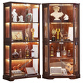 LELELINKY Farmhouse Glass Display Cabinet Set of 2 with Doors, Corner Curio Cabinet for Collectibles, Wooden Display Cabinets for Home, Office, Living Room, Corner, Walnut