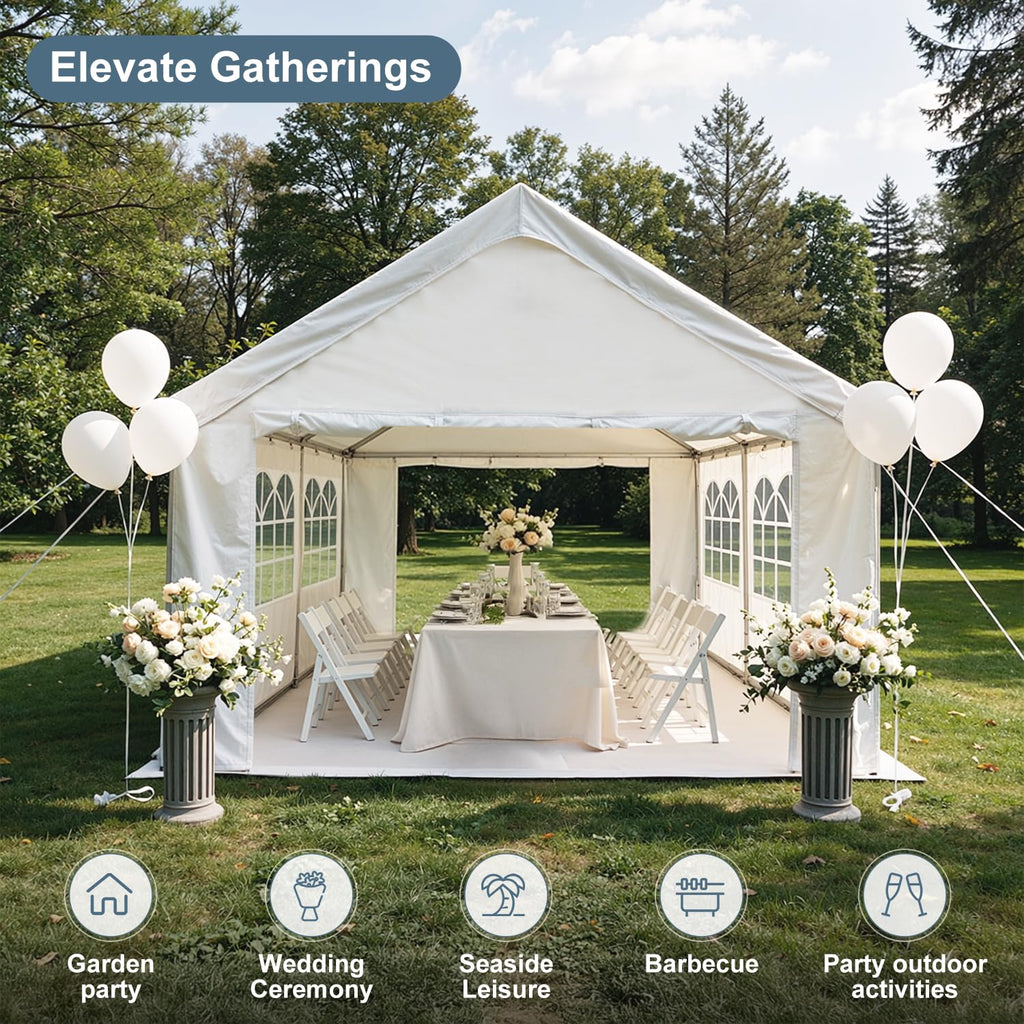 YOPTO 10x20 FT Party Tent Outdoor Tents for Parties W/Removable Sidewalls,Canopy Tent W/ 6 Windows & Double-Sided Zippers,All Weather Heavy Duty Gazebo for Carpas para Fiestas,Wedding,Carport,White