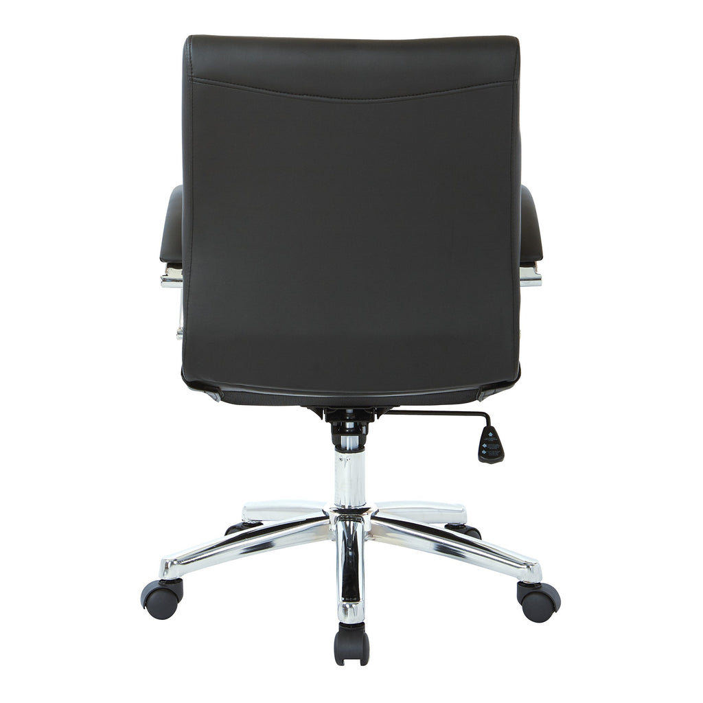 Office Star FL Series Executive Faux Leather Adjustable Office Chair with Built-in Lumbar Support, Low-Back, Black