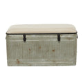 Deco 79 Metal Room Storage Bench Galvanized Entryway Bench with Cream Burlap Top and Black Latches, Bench 38" x 16" x 19", Gray