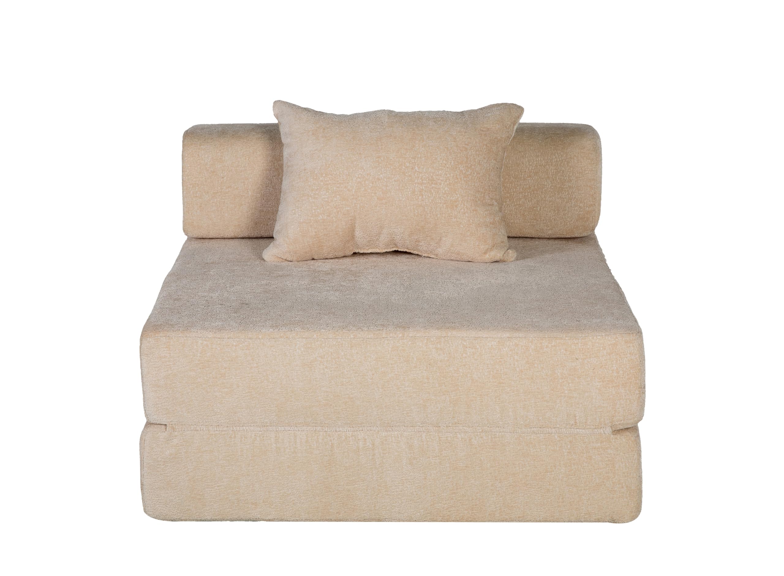 KEIKI Convertible Floor Sofa Bed with Fixed-Shape Frame, Single Seater Boneless Modular Sectional Sofa, No Assembly Required, Compressed Sleeper Couch for Living Room Bedroom, Lounge, Beige