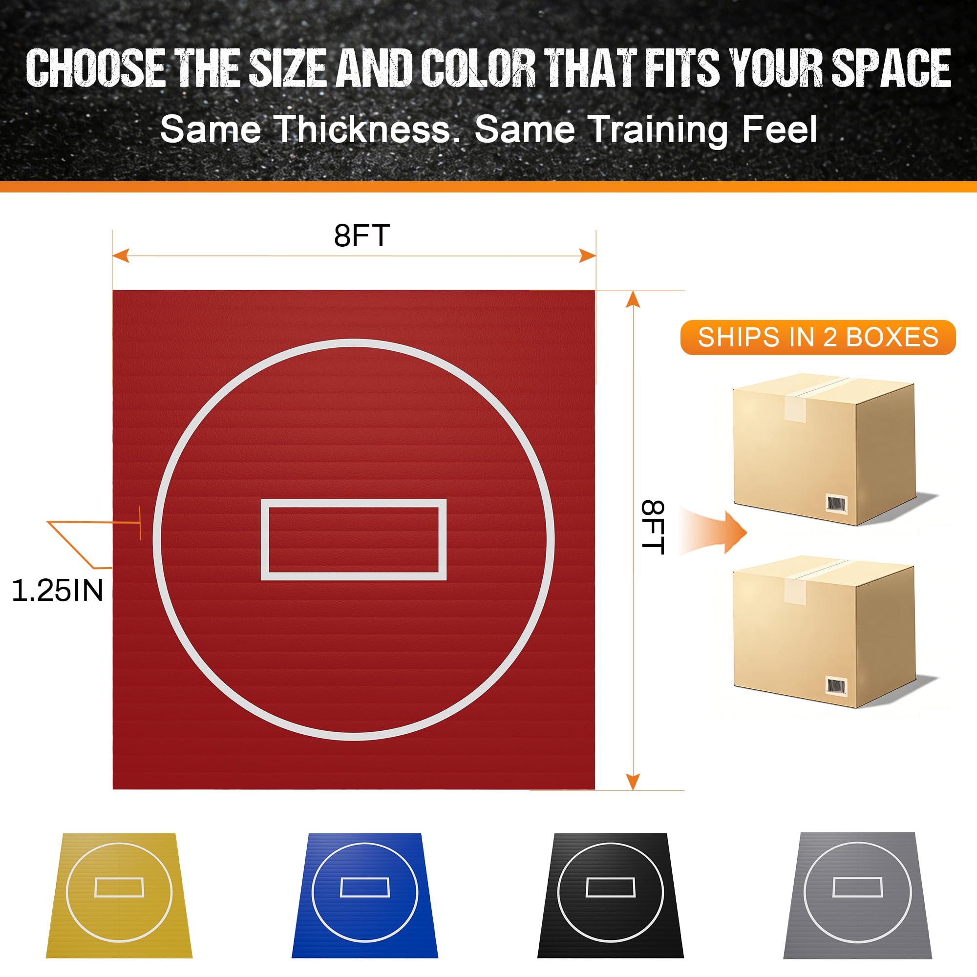 GianToucan Wrestling Mat for Home, ８’x ８’x 1.25” Grappling Mat for Wrestling, MMA, BJJ, Jiu Jitsu, Judo, Gym, Roll-Up Wrestling Practice Mat for Kids & Adults，Easy to Clean Indoor/Outdoor, Red