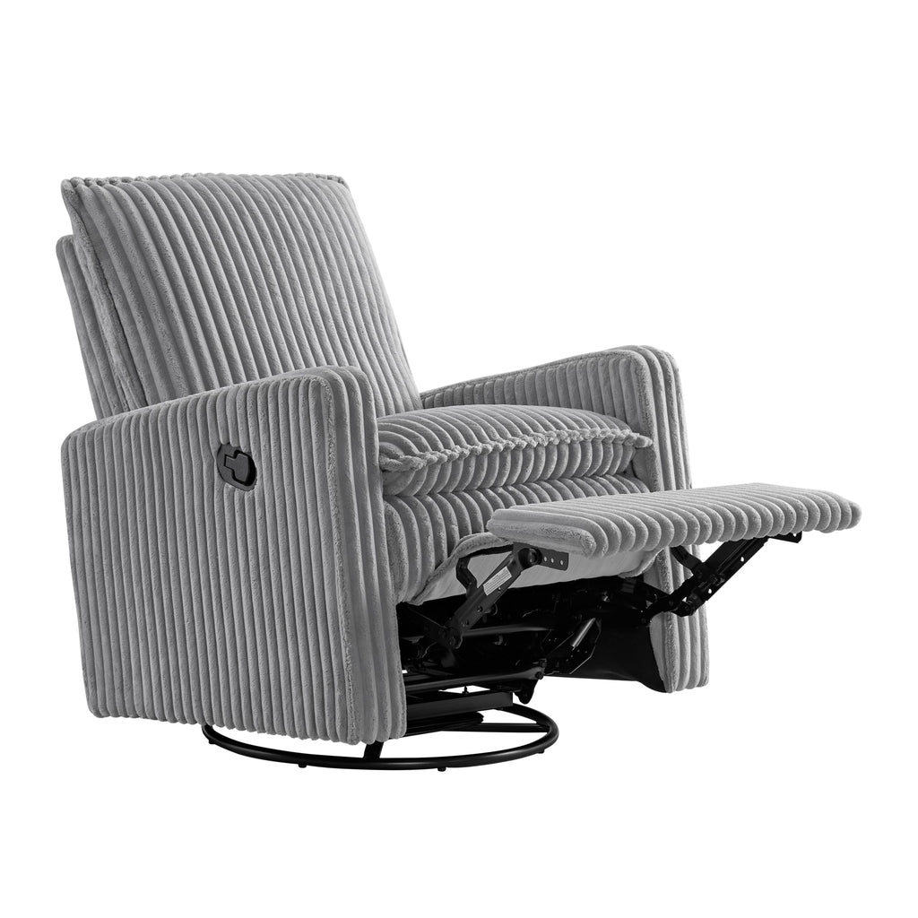 Oxford Baby Uptown Upholstered Glider Recliner Rocking Chair 360° Swivel for Nursery and Living Room - Corduroy, Ash Gray