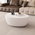 KEIKI 32.1" Goose Eggs Shape Coffee Table, Modern Sofa Side Table with Marble Top & Leather Wrap, Small End Table for Living Room, Bedroom, Office, White