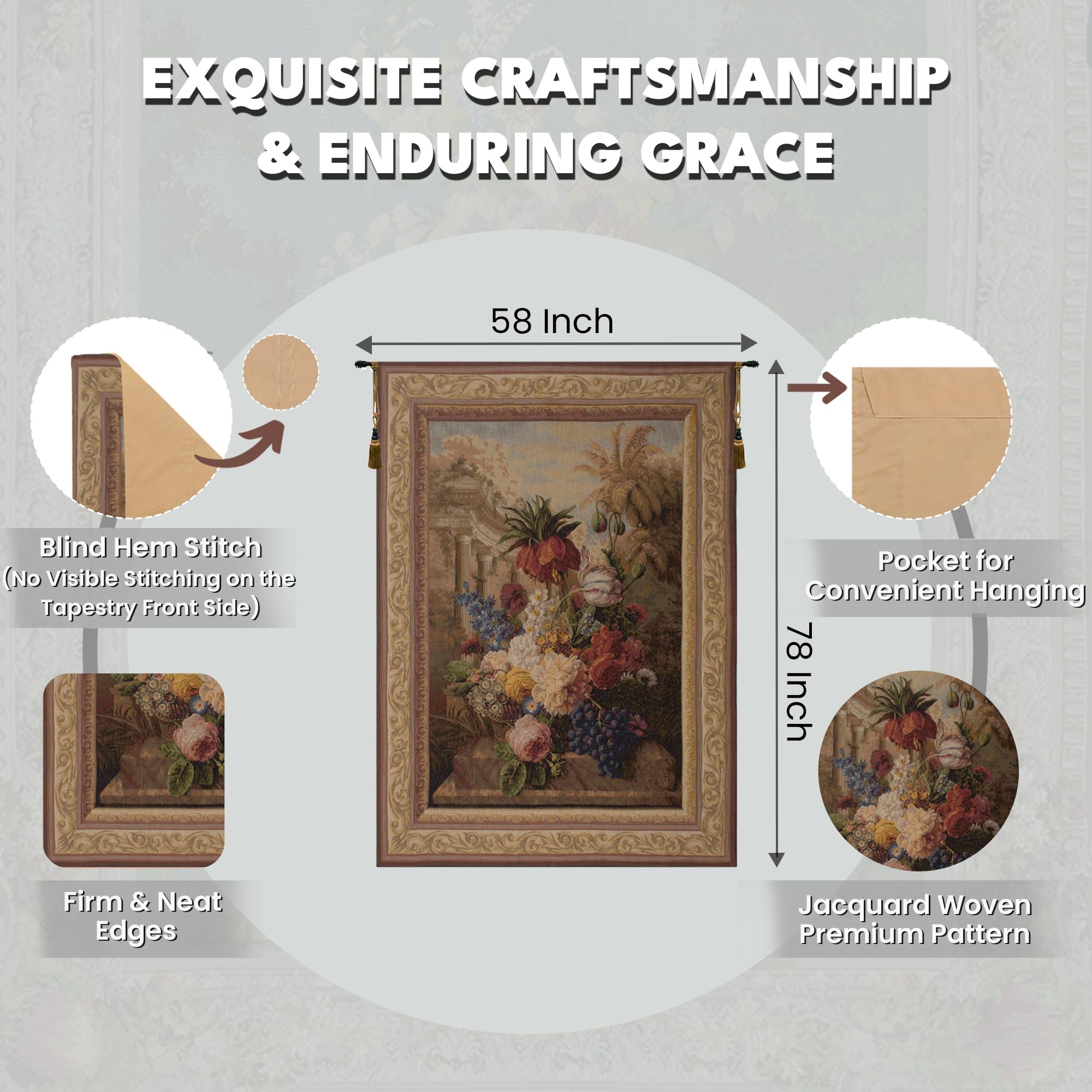 Charlotte Home Furnishings Inc. Bouquet Exotique French Tapestry Wall Hanging 78 X 58 Inch Viscose Cotton And Polyester Blend Wall Art Perfect For Home Decor Wall Decor By Jan Frans Van Dael
