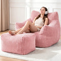 Giant Bean Bag Chair with Footstool for Adults, Fluffy Boneless Lounge Sofa Chair, Superior Large Reading Floor Sofa Bed, Oversized Accent Comfy Couch for Living Room, Bedroom (Pink, with Ottoman)