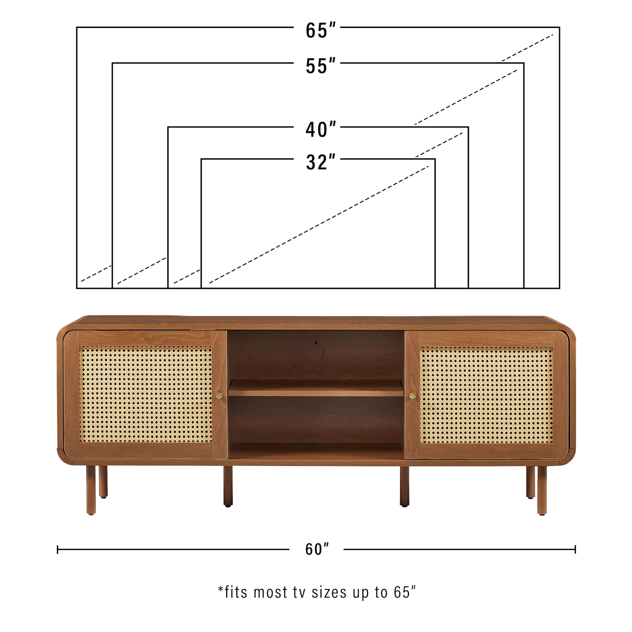 Crosley Furniture Nora Modern Record Player Cabinet with Vinyl Storage, Rattan Turntable Stand for Records, Walnut