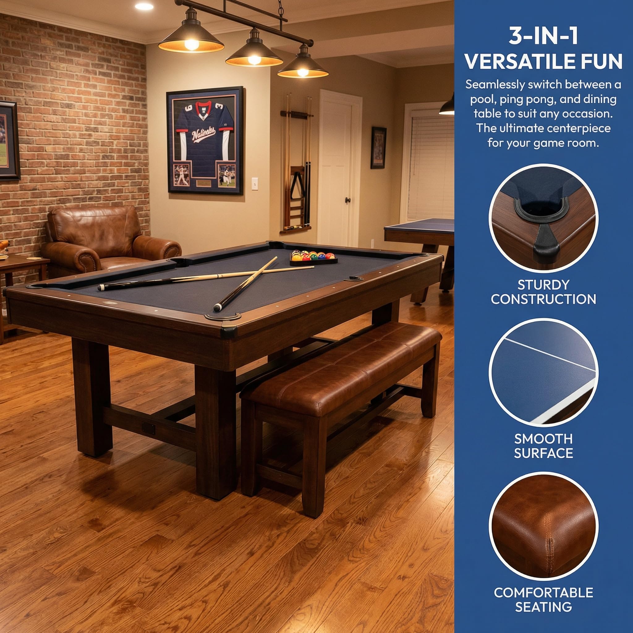 ComeWay 63"x40" Board Game Table with Rotating Cup Holders for 4 Players, Gaming Dining Table with Removable Table Top & Non-Slip Play Mat, Multifunctional Table with for DND/Poker/Mahjong/Card Games