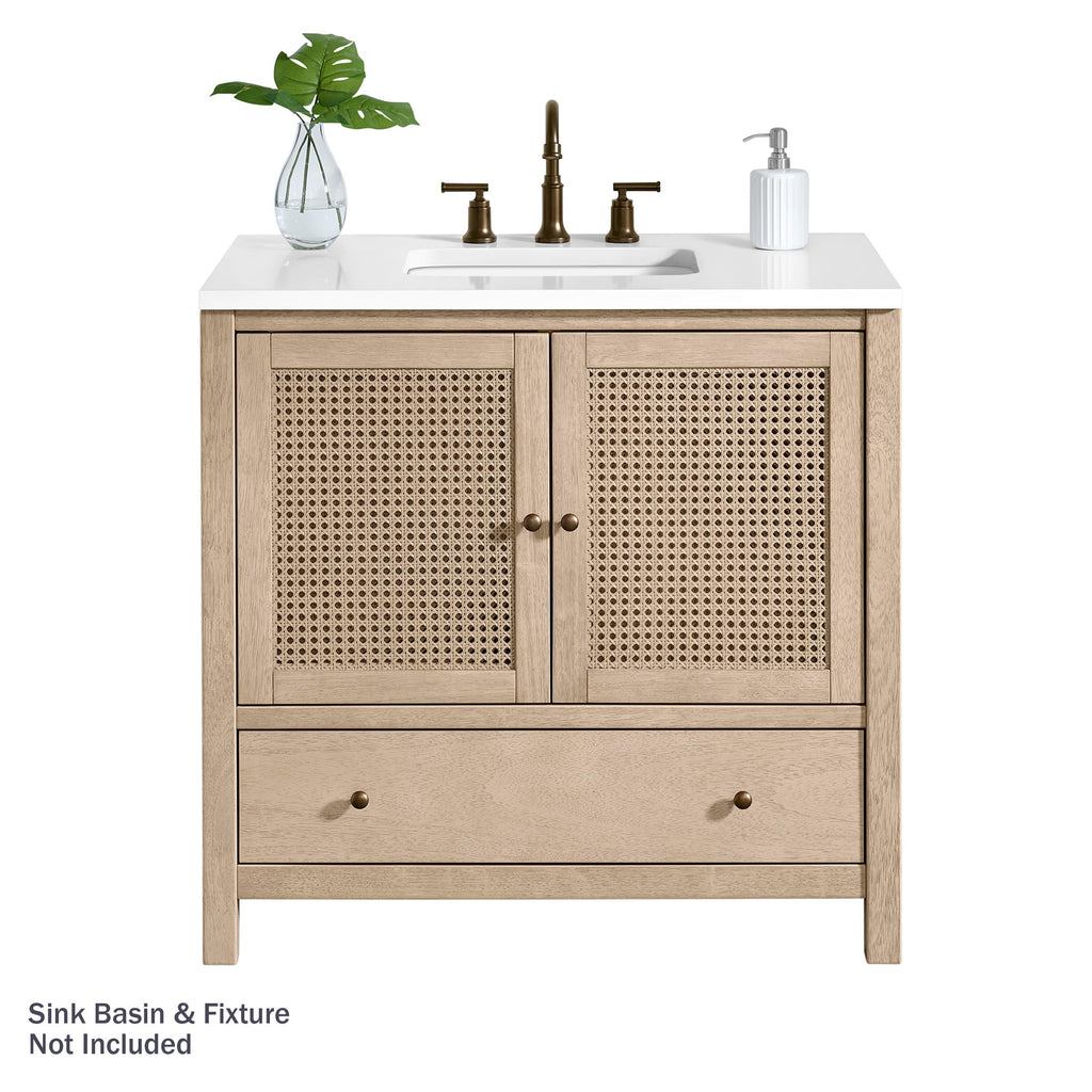 Alaterre Furniture Lucca Bathroom Vanity - Freestanding Cabinet Without Sink - 36 Inch Wood Bathroom Vanity with Large Drawer and Soft-Close Doors - Under Sink Cabinet Only (Natural)