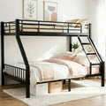 Mixcous Twin XL Over Queen Bunk Bed, Heavy Duty Queen Bunk Bed for Adults, Metal Bed Frame with Full-Length Guardrails & EVA Padded Anti-Slip Ladder, No Box Spring Needed, Black