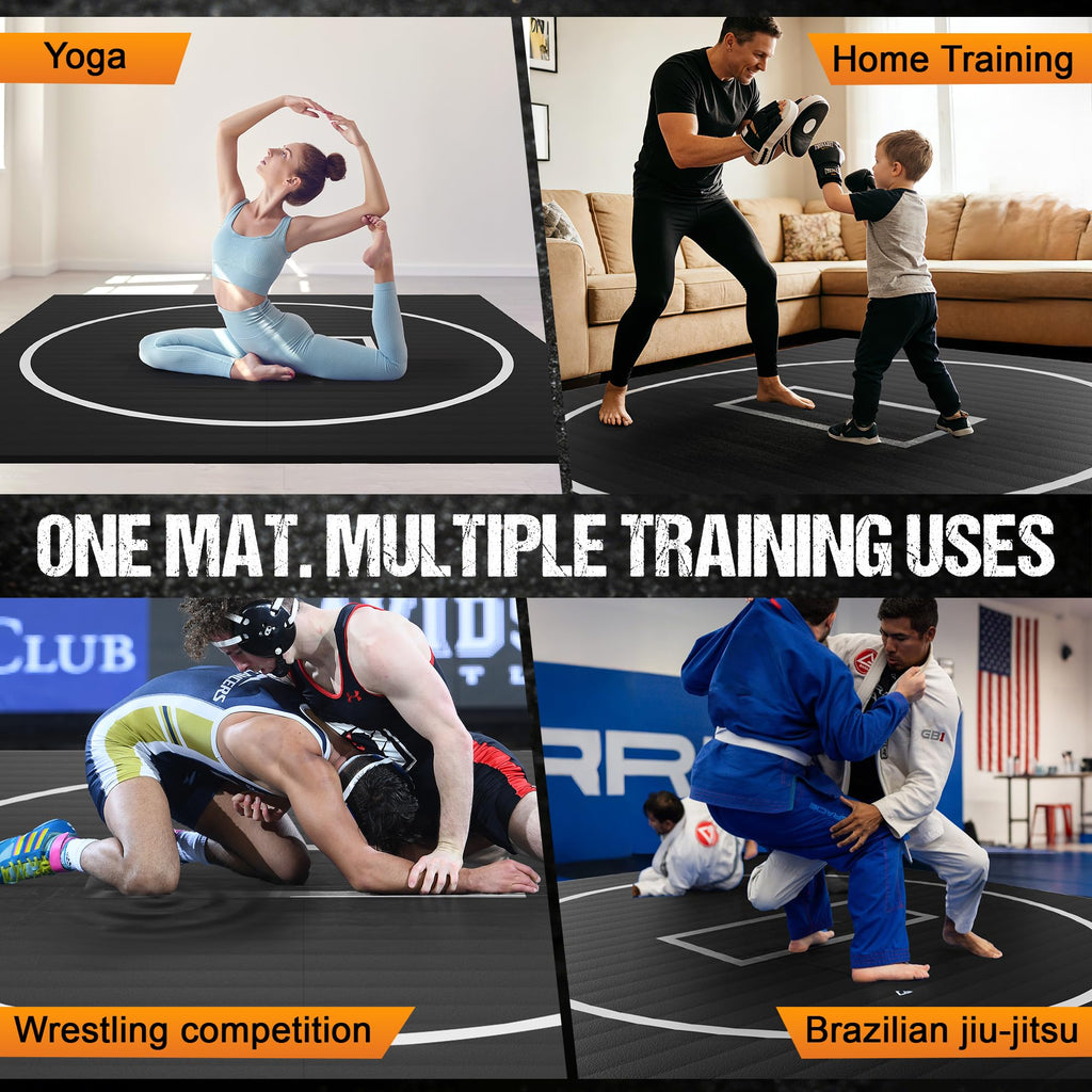 GianToucan Wrestling Mat for Home, 10’x 10’x 1.25” Grappling Mat for Wrestling, MMA, BJJ, Jiu Jitsu, Judo, Gym, Roll-Up Wrestling Practice Mat for Kids & Adults，Easy to Clean Indoor/Outdoor, Black