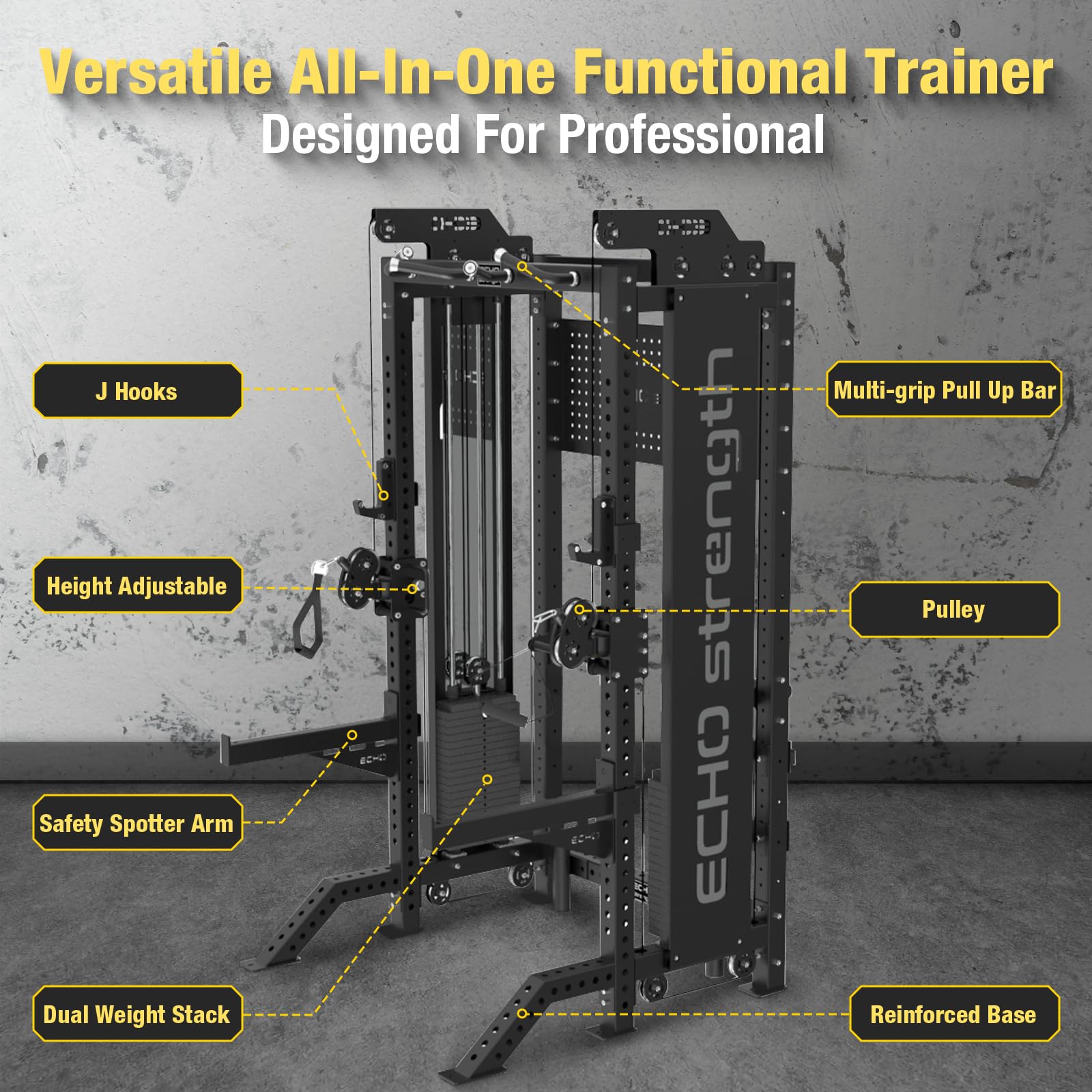 Commercial Functional Trainer Cable Machine with Dual Weight Stacks Power Cage Squat Rack Cable Crossover Exercise Machine with Pulley System All in One Home Gym Systems, Functional Trainer(Model A)